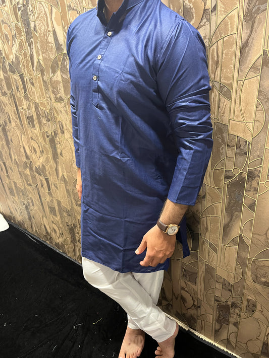 Men’s Pure Blue Cotton Kurta – Minimal & Classy Everyday Wear A27