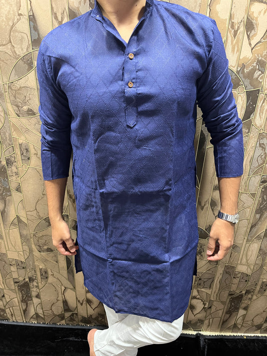 Men’s Pure Cotton Blue Kurta – Classic Checks Pattern A22