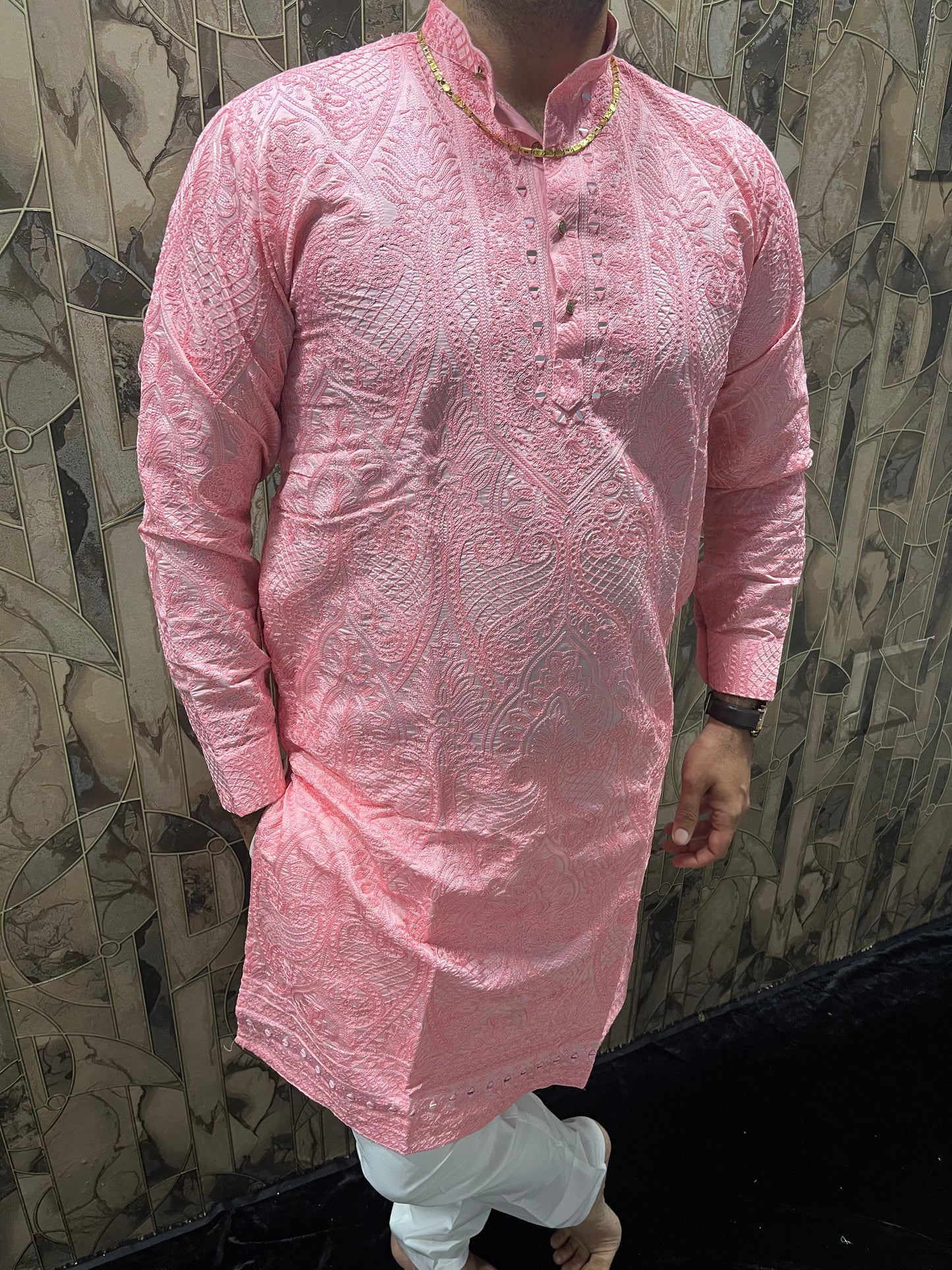 Men’s Wedding Wea Pink – Chikan & Mirror Work - A4