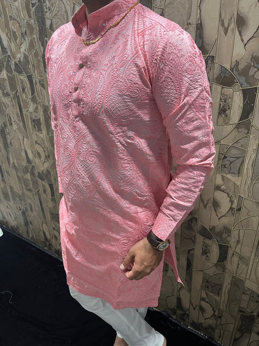 Men’s Wedding Wea Pink – Chikan & Mirror Work - A4