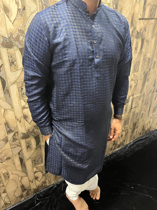 Men’s Blue & Black Cotton Kurta – Festive & Stylish Wear A8