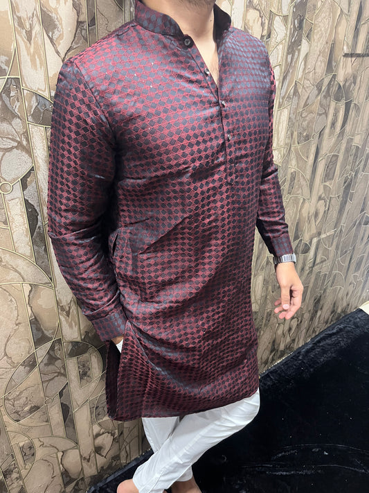 Men’s Red & Black Cotton Kurta – Festive & Stylish Wear A8