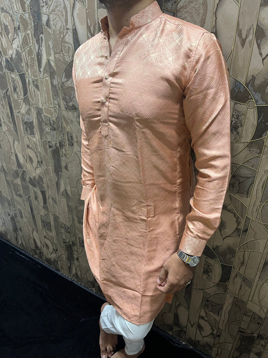 Men’s Cotton Peach – Subtle Golden Thread Work for Festive Wear - A10