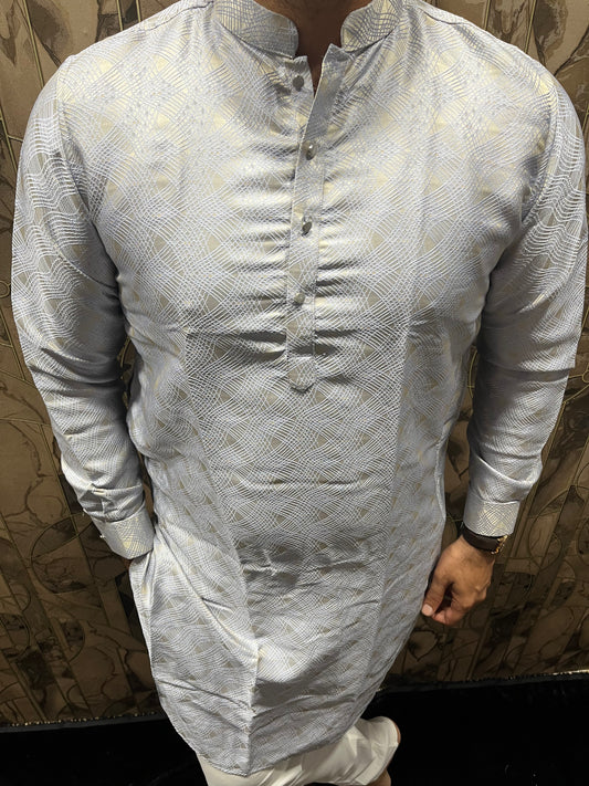 Men’s Cotton Sky Blue Kurta – Subtle Golden Thread Work for Festive Wear - A10