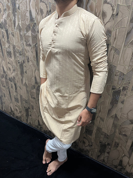 Men’s Cotton Skin Kurta – Subtle Stripe Design for Everyday Wear - A12
