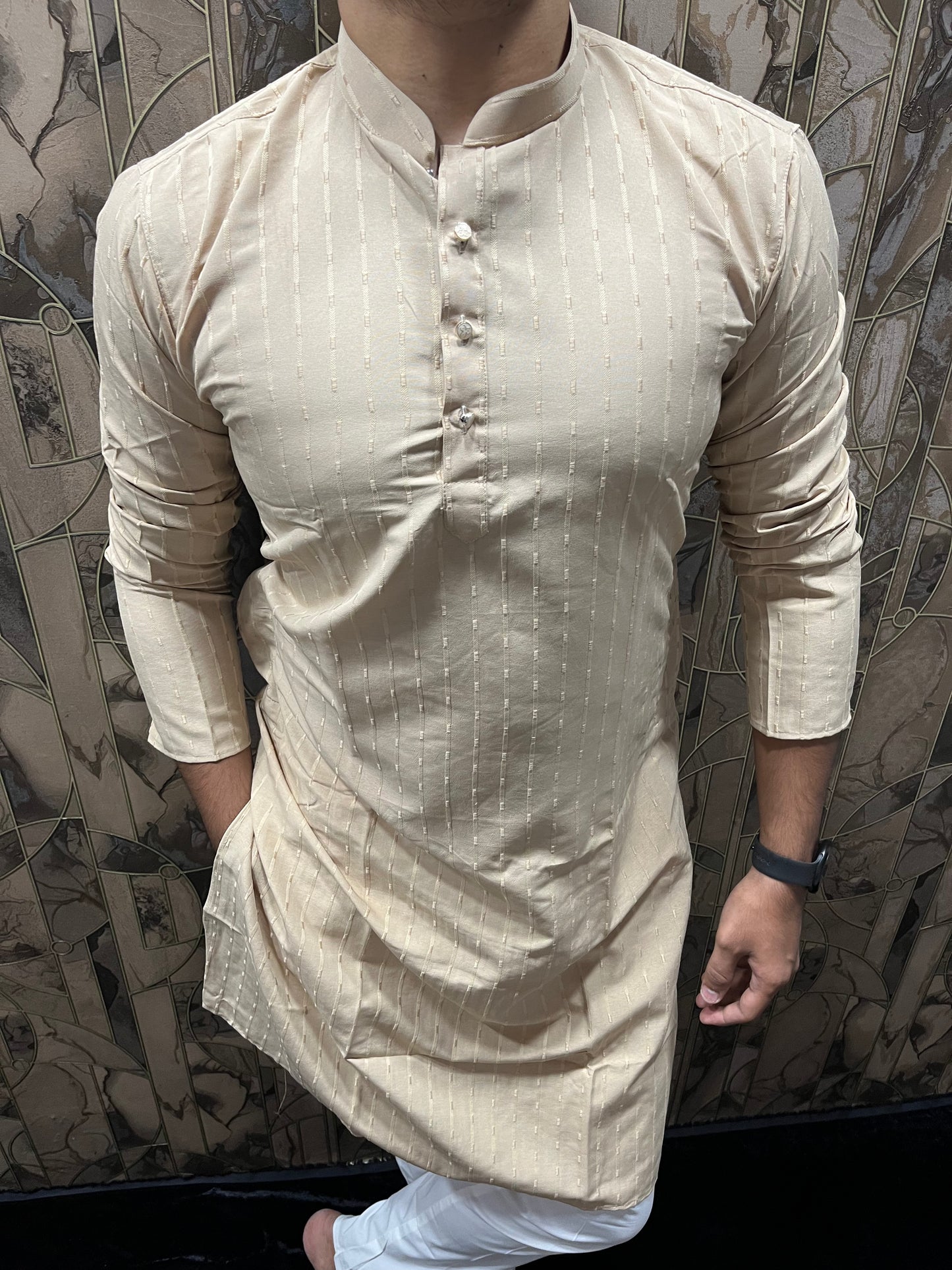Men’s Cotton Skin Kurta – Subtle Stripe Design for Everyday Wear - A12