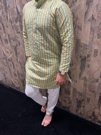 Men’s Embroidered Kurta – Multi-Color Design with Sequence Work A24