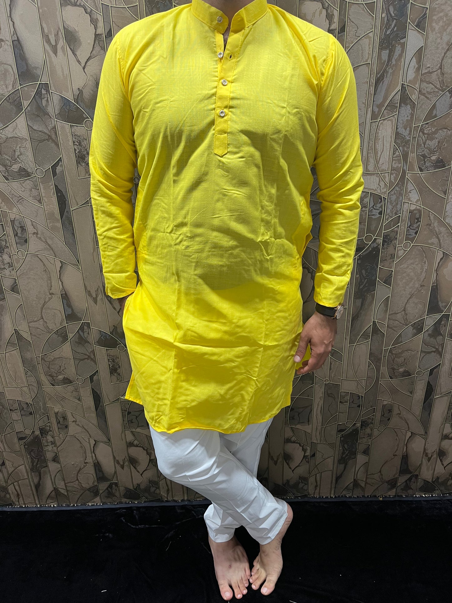 Men’s Pure Yellow Cotton Kurta – Minimal & Classy Everyday Wear A27