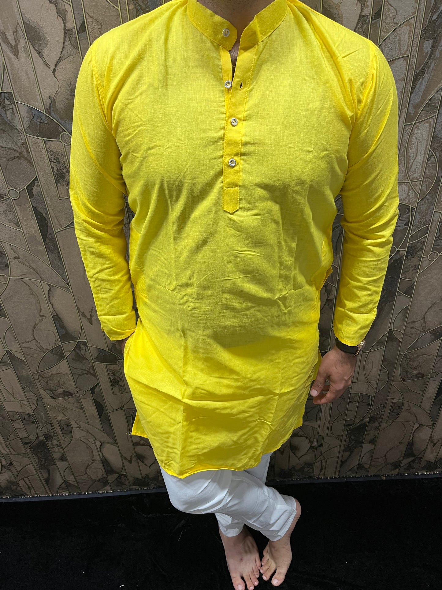 Men’s Pure Yellow Cotton Kurta – Minimal & Classy Everyday Wear A27