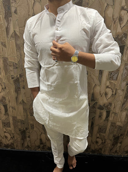 Men’s Pure White Cotton Kurta – Minimal & Classy Everyday Wear A27