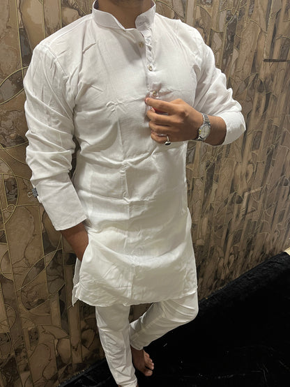 Men’s Pure White Cotton Kurta – Minimal & Classy Everyday Wear A27