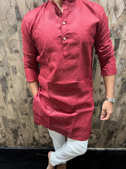Men’s Pure Cotton Red Kurta – Classic Checks Pattern A22