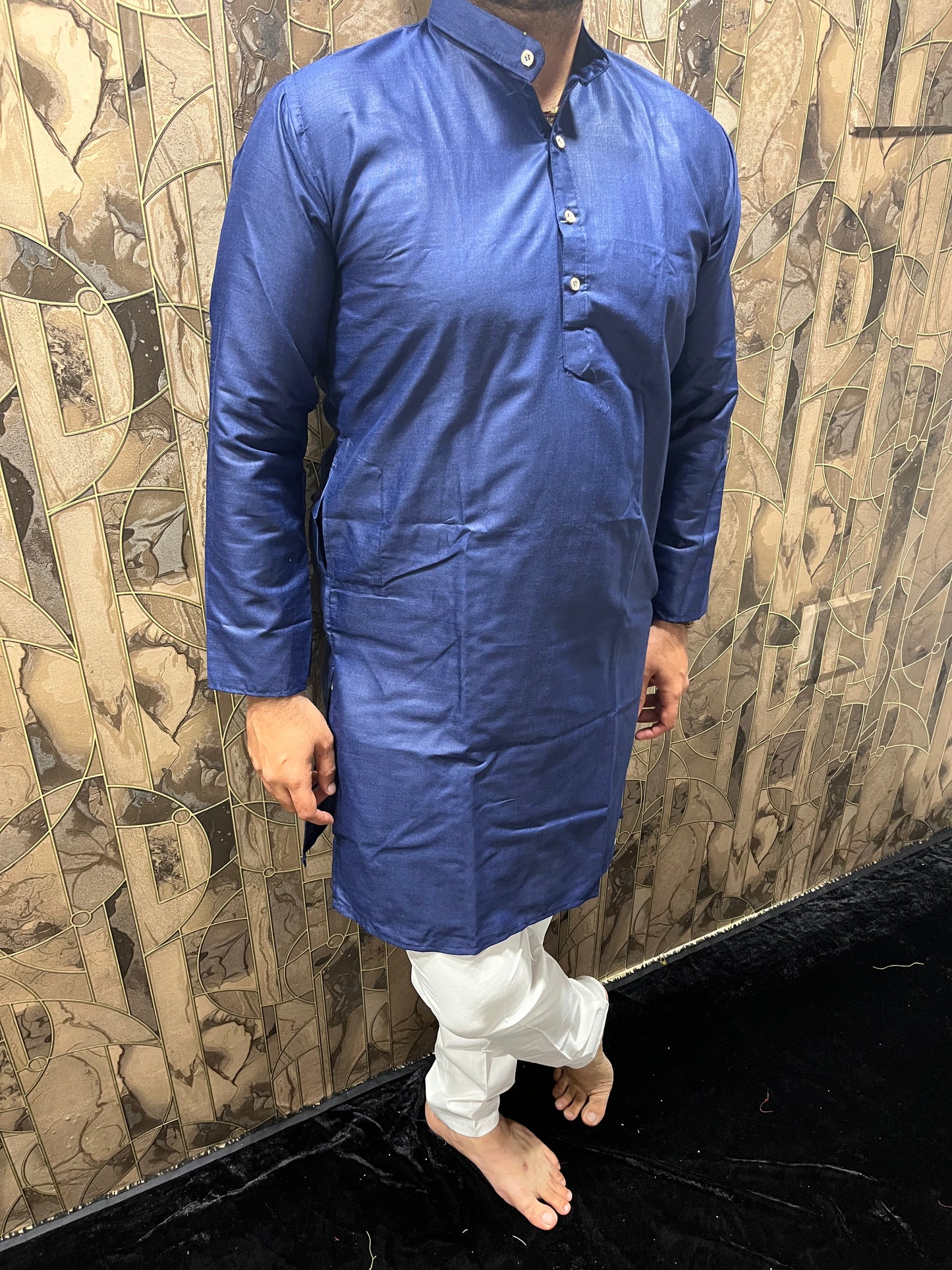 Men’s Pure Blue Cotton Kurta – Minimal & Classy Everyday Wear A27