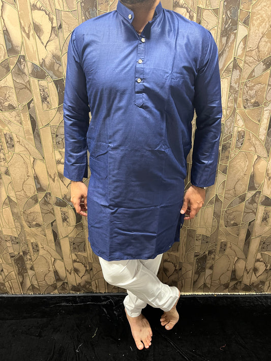Men’s Pure Blue Cotton Kurta – Minimal & Classy Everyday Wear A27