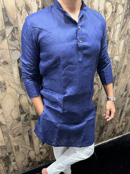 Men’s Pure Cotton Blue Kurta – Classic Checks Pattern A22