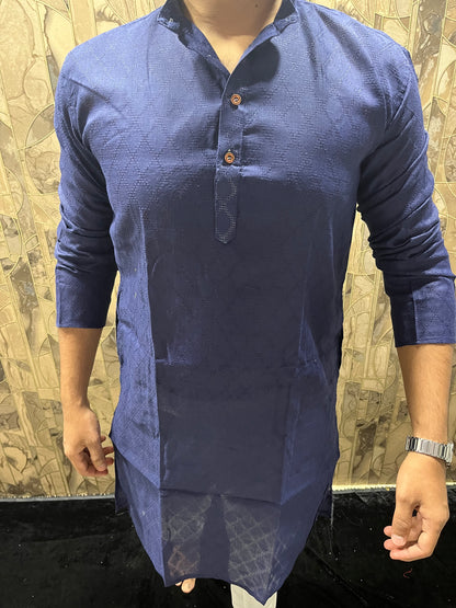 Men’s Pure Cotton Blue Kurta – Classic Checks Pattern A22