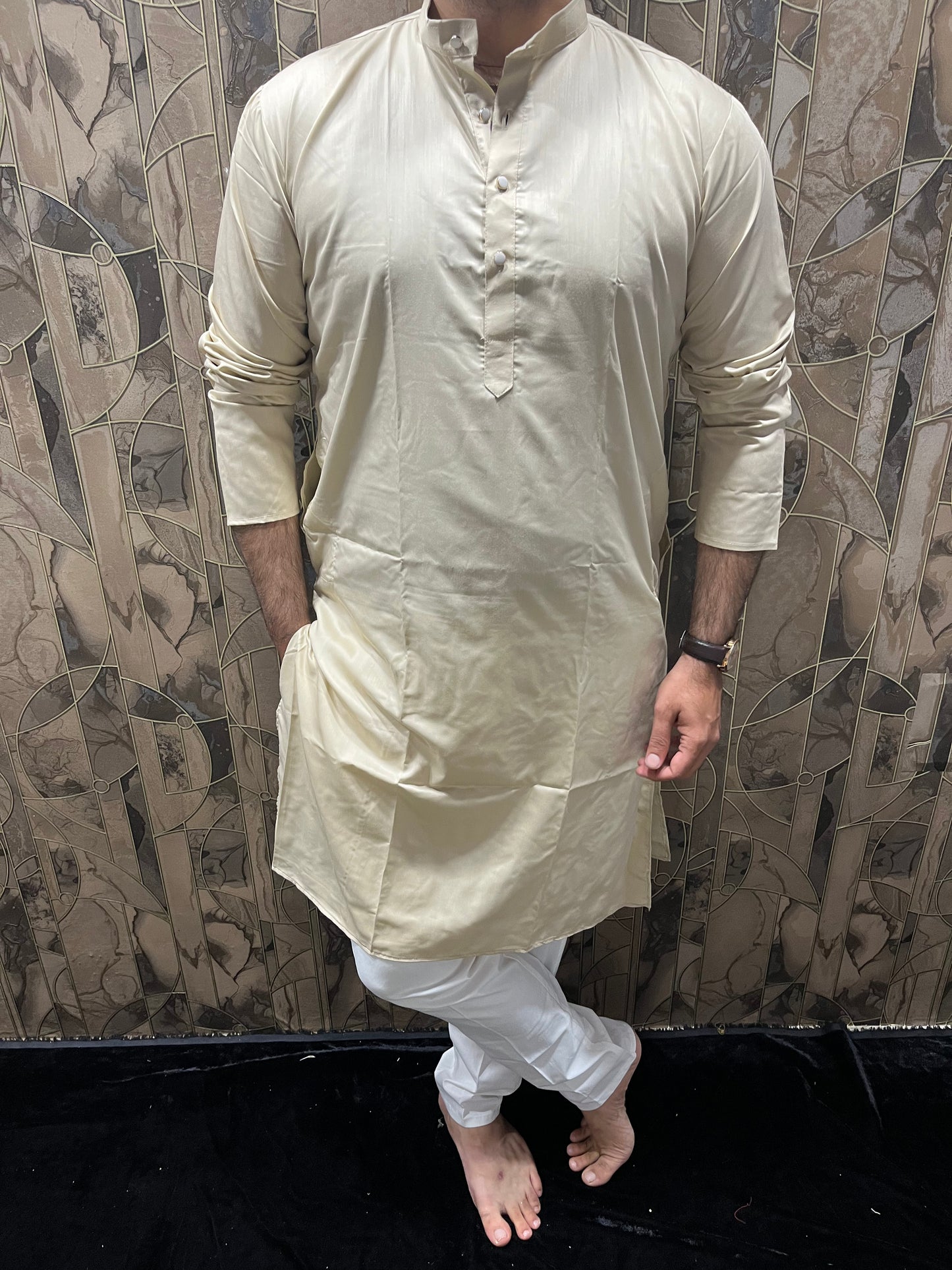 Men’s Giza Cotton Beige Kurta – Smooth, Minimal & Classy Everyday Wear A28
