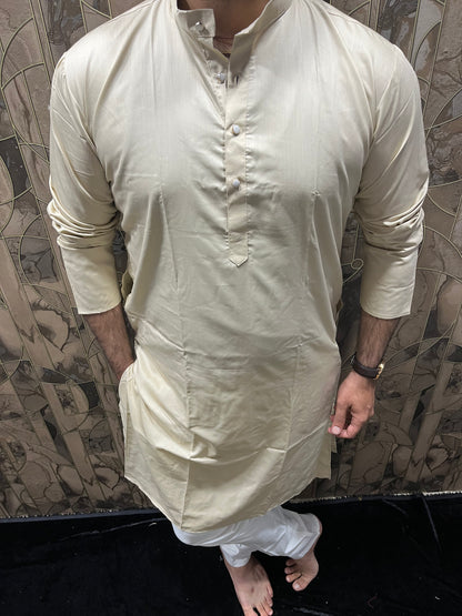 Men’s Giza Cotton Beige Kurta – Smooth, Minimal & Classy Everyday Wear A28