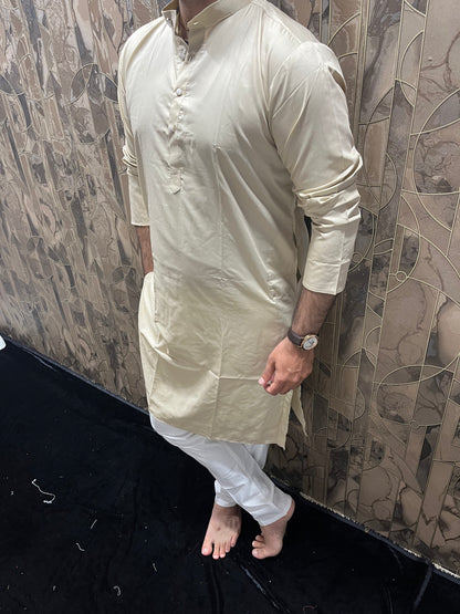 Men’s Giza Cotton Beige Kurta – Smooth, Minimal & Classy Everyday Wear A28