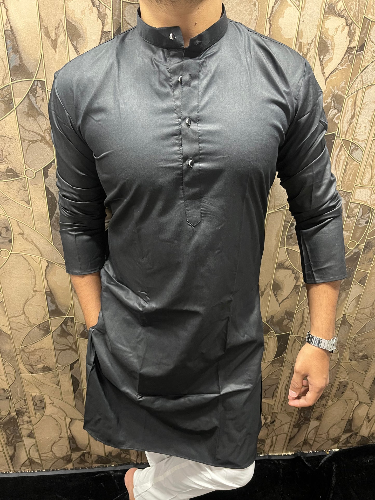 Men’s Giza Cotton Black Kurta – Smooth, Minimal & Classy Everyday Wear A28