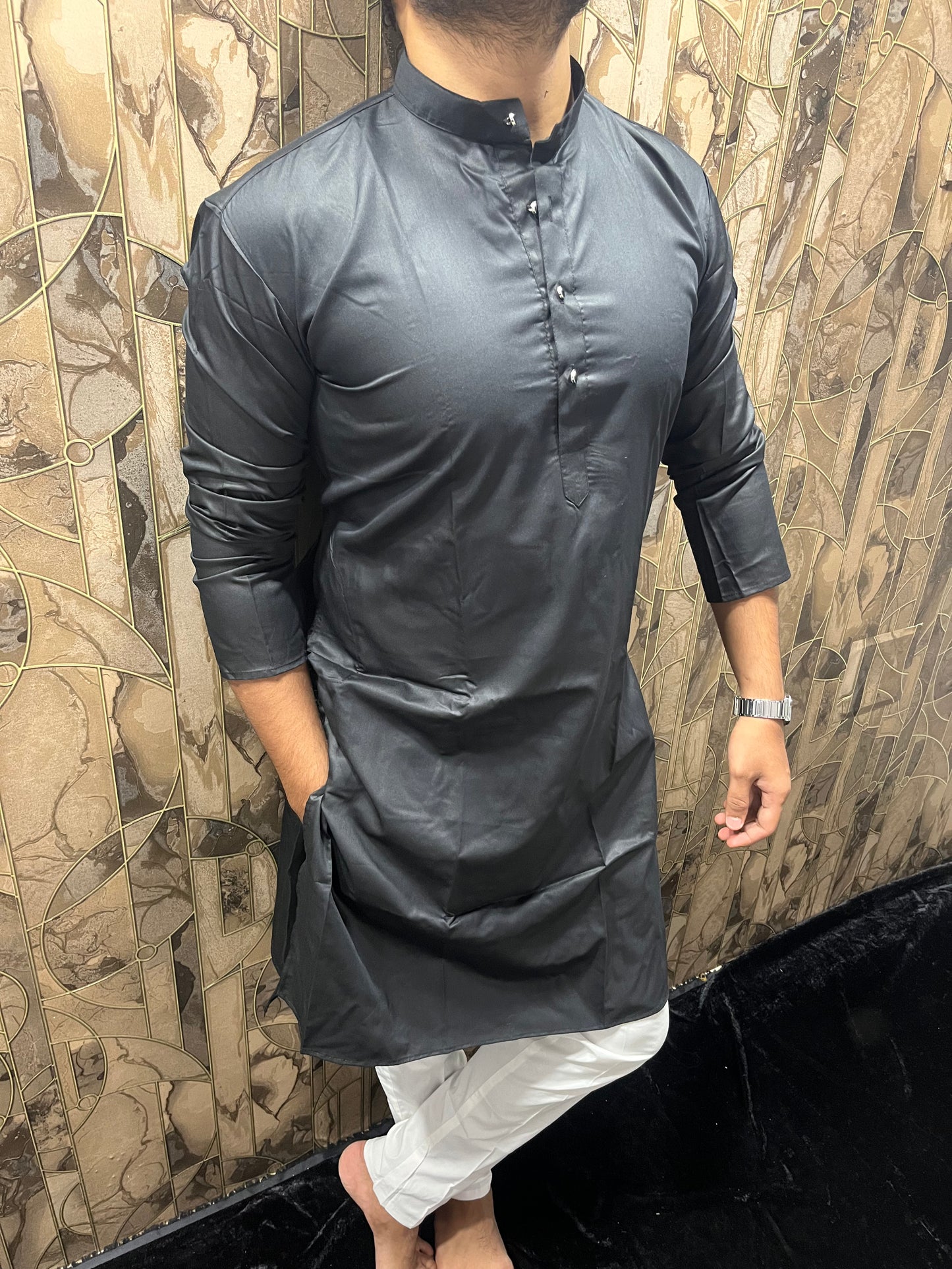 Men’s Giza Cotton Black Kurta – Smooth, Minimal & Classy Everyday Wear A28