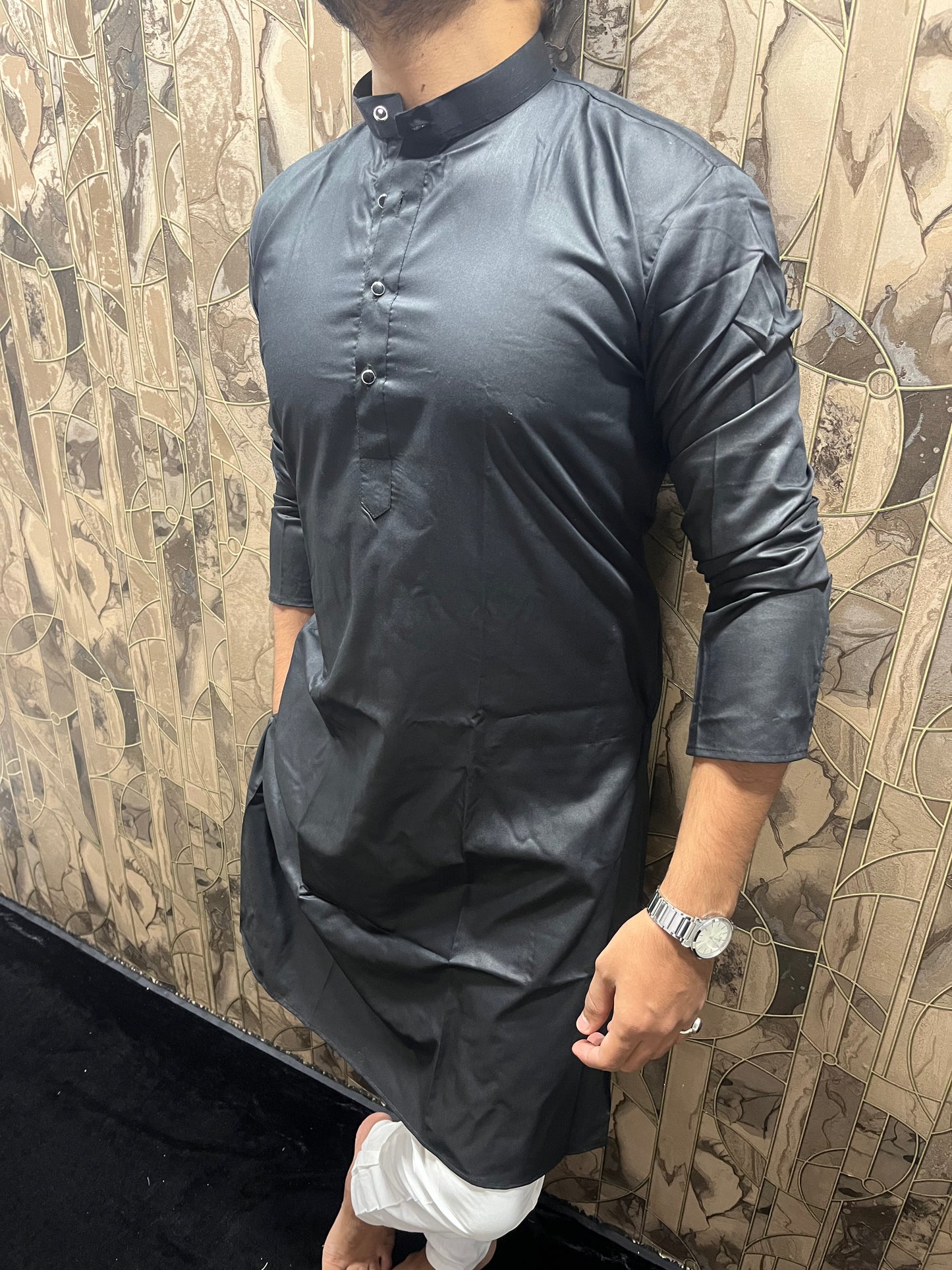 Men’s Giza Cotton Black Kurta – Smooth, Minimal & Classy Everyday Wear A28