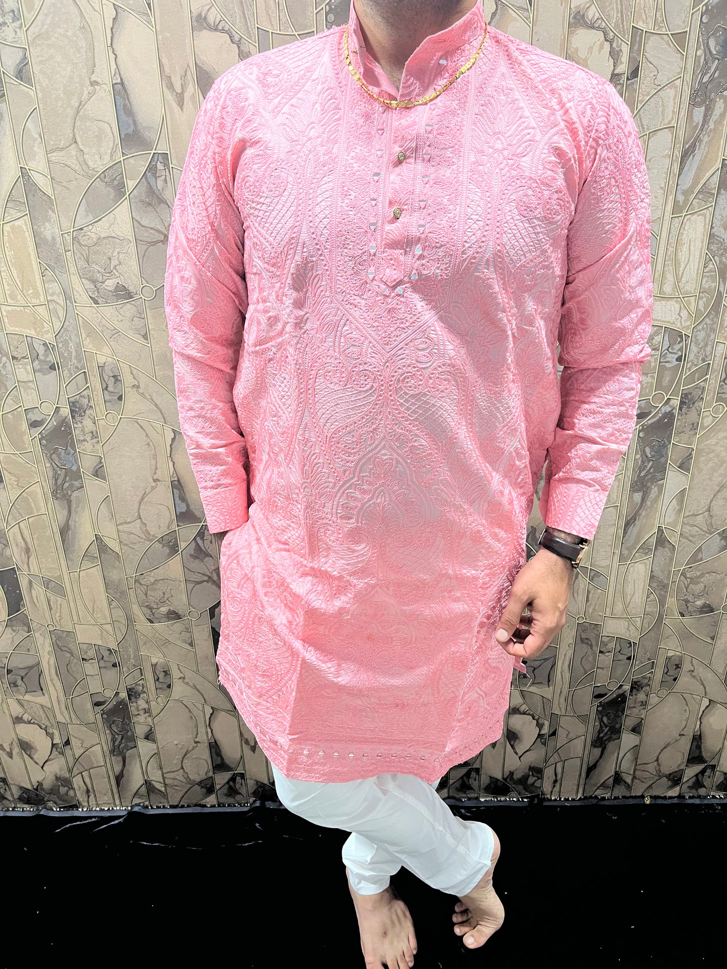 Men’s Wedding Wea Pink – Chikan & Mirror Work - A4
