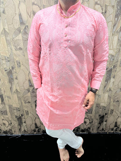 Men’s Wedding Wea Pink – Chikan & Mirror Work - A4