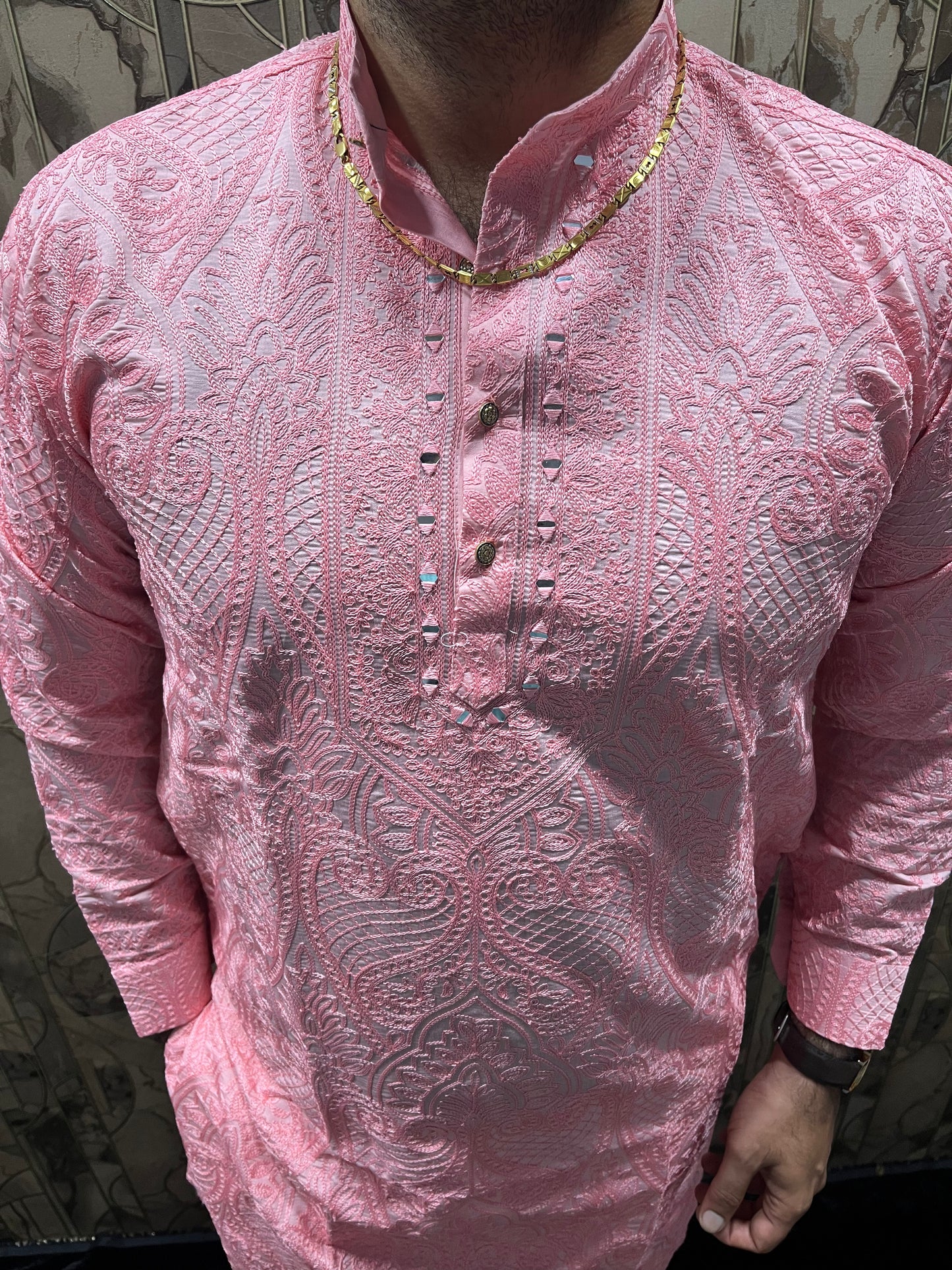 Men’s Wedding Wea Pink – Chikan & Mirror Work - A4