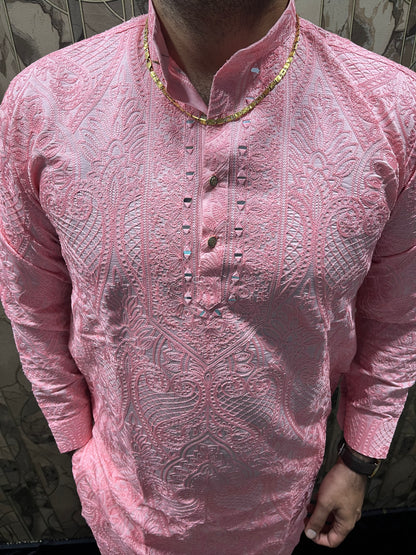 Men’s Wedding Wea Pink – Chikan & Mirror Work - A4