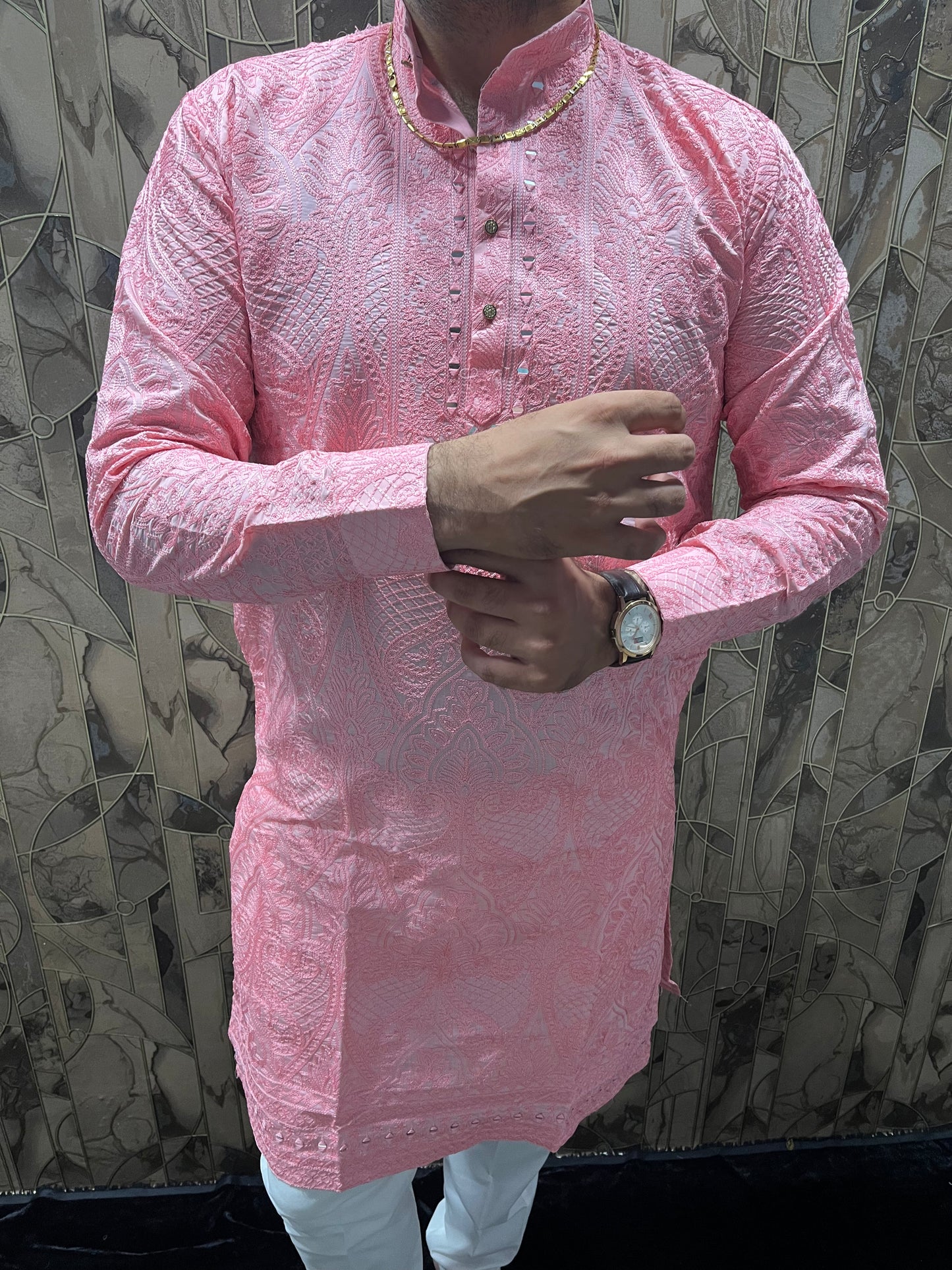 Men’s Wedding Wea Pink – Chikan & Mirror Work - A4