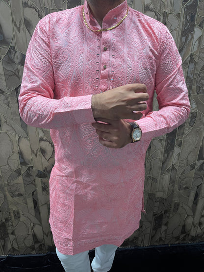 Men’s Wedding Wea Pink – Chikan & Mirror Work - A4