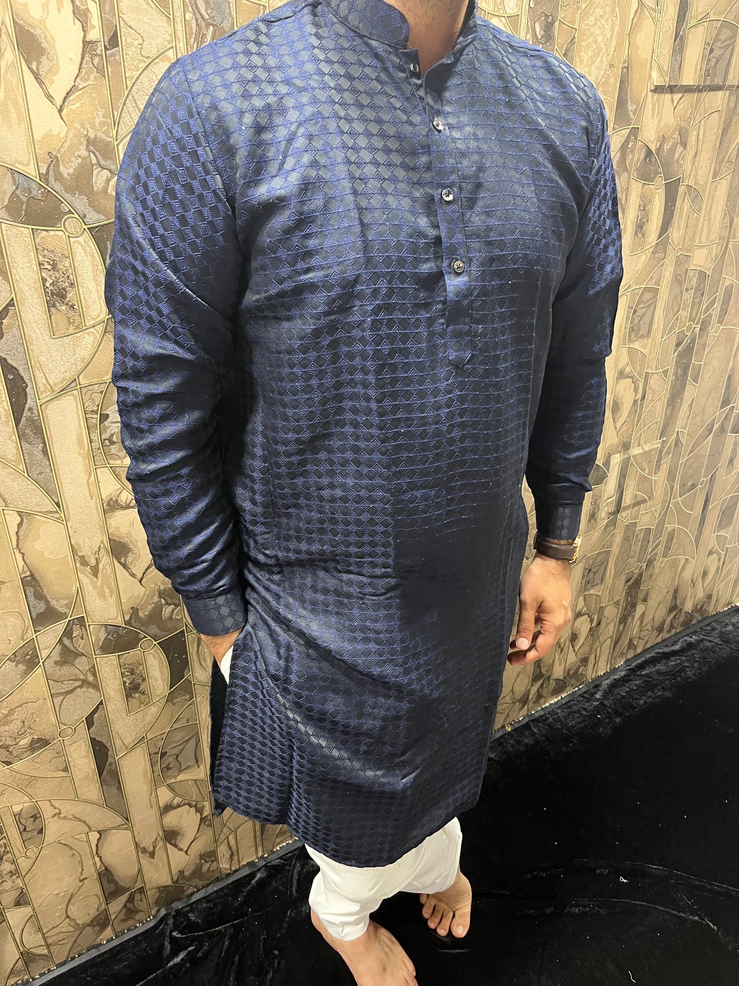 Men’s Blue & Black Cotton Kurta – Festive & Stylish Wear A8