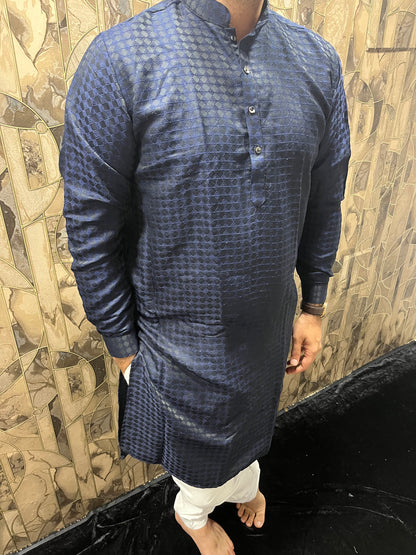 Men’s Blue & Black Cotton Kurta – Festive & Stylish Wear A8