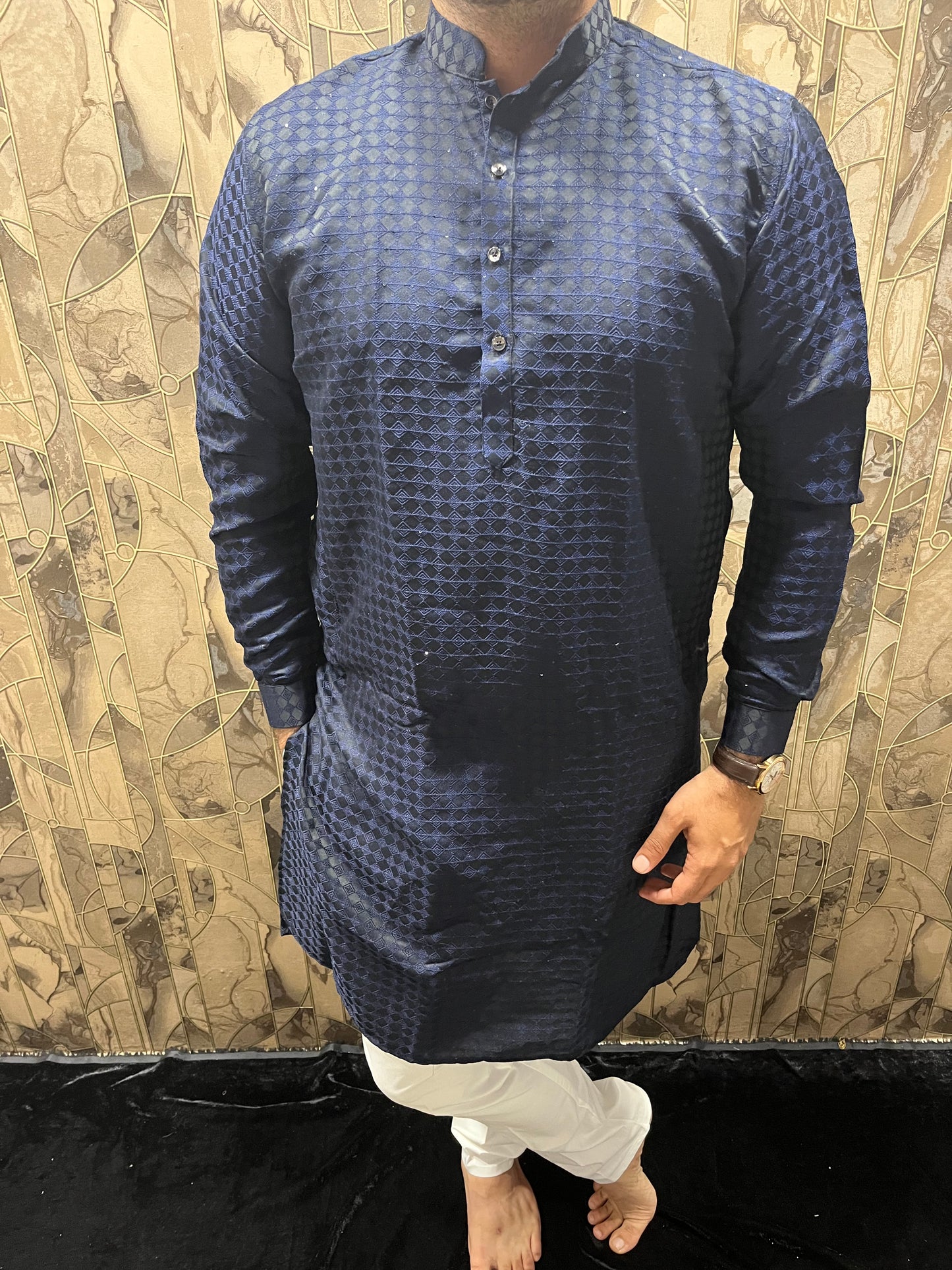 Men’s Blue & Black Cotton Kurta – Festive & Stylish Wear A8