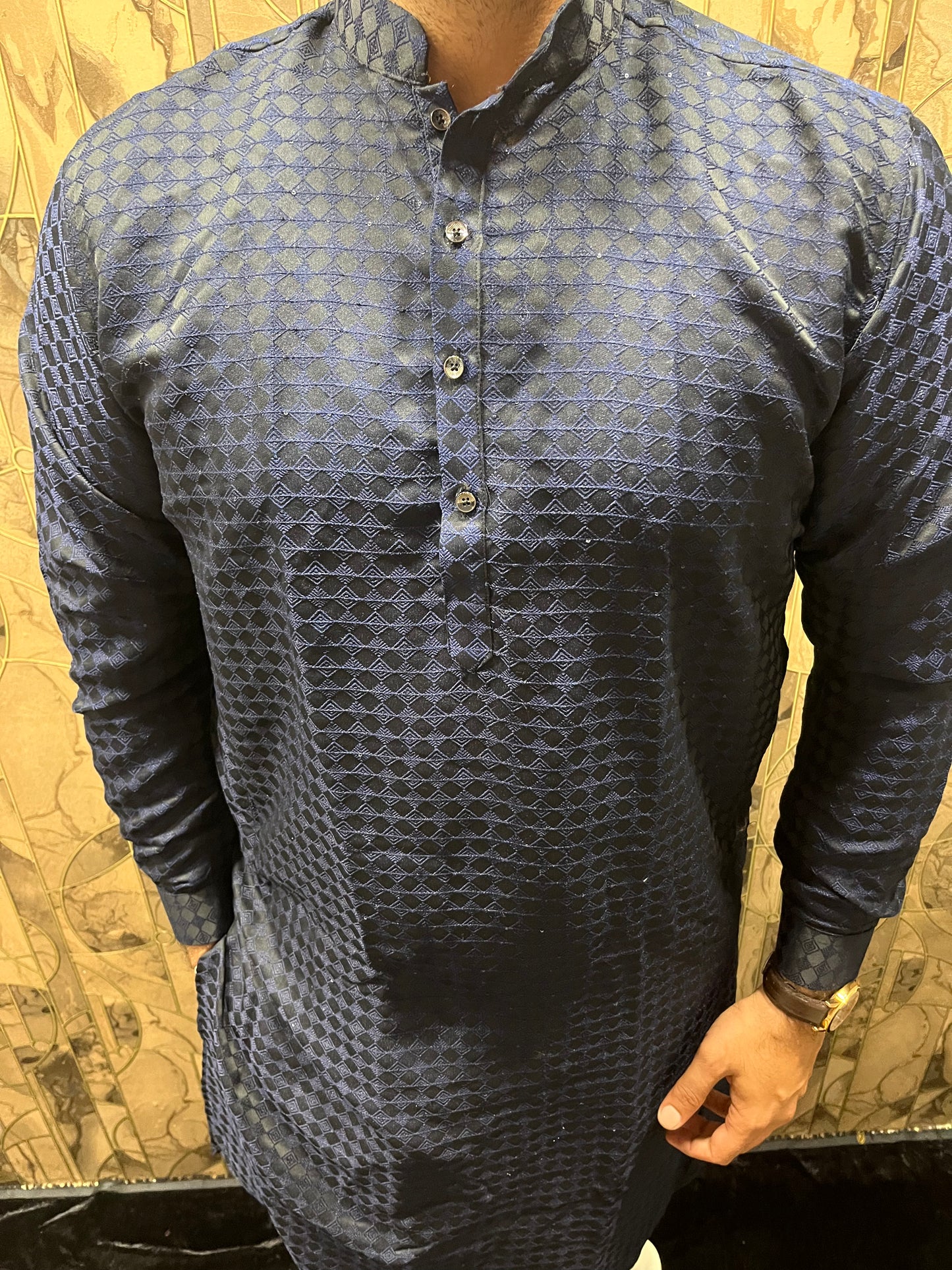 Men’s Blue & Black Cotton Kurta – Festive & Stylish Wear A8