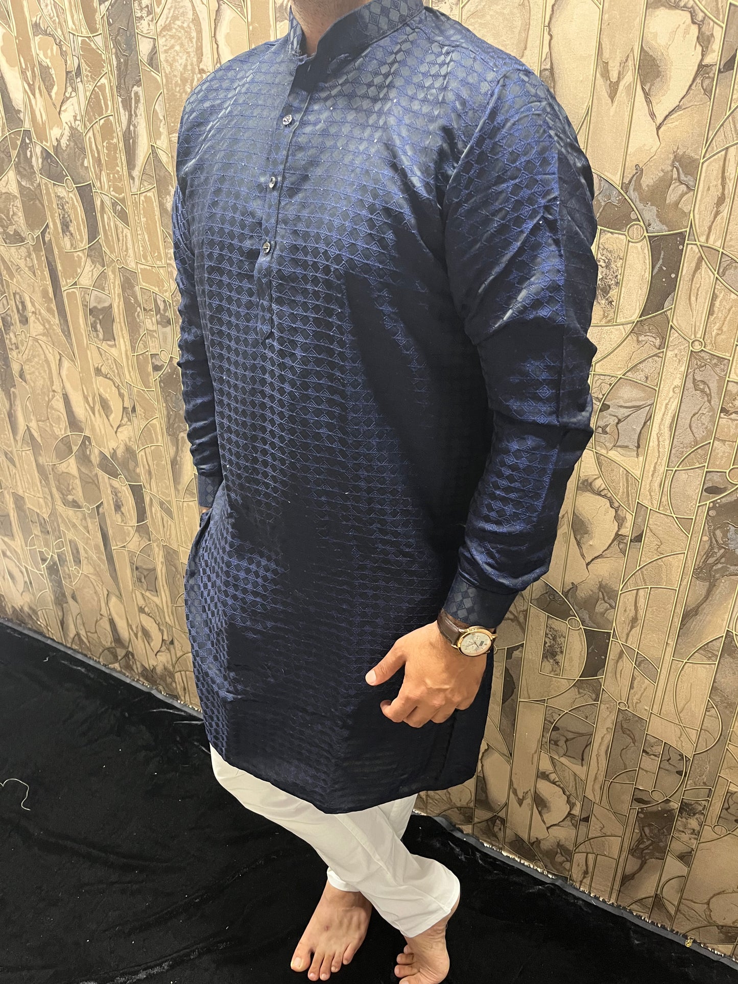 Men’s Blue & Black Cotton Kurta – Festive & Stylish Wear A8
