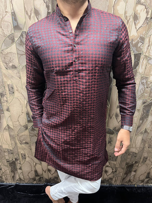 Men’s Red & Black Cotton Kurta – Festive & Stylish Wear A8