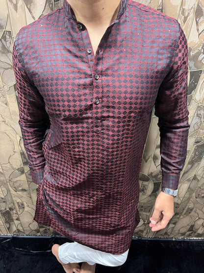 Men’s Red & Black Cotton Kurta – Festive & Stylish Wear A8