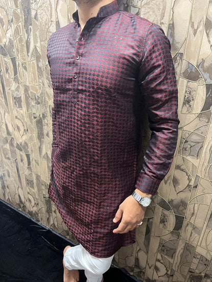 Men’s Red & Black Cotton Kurta – Festive & Stylish Wear A8