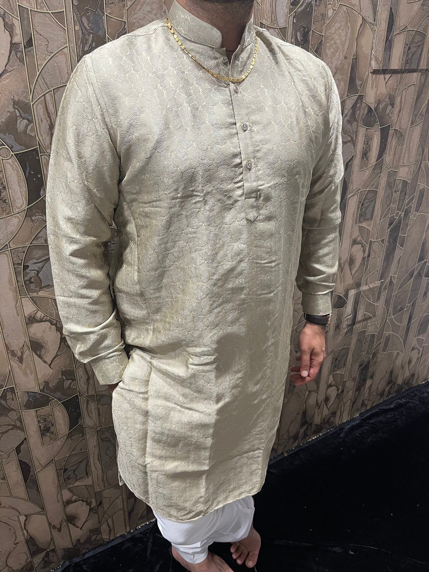 Men’s Cotton Kurta Beige – Subtle Golden Accents for Festive Wear - A6