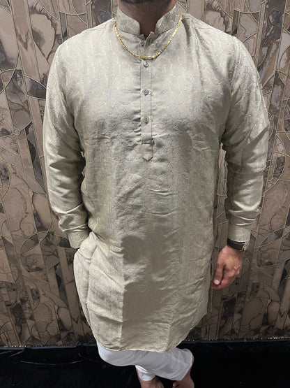 Men’s Cotton Kurta Beige – Subtle Golden Accents for Festive Wear - A6