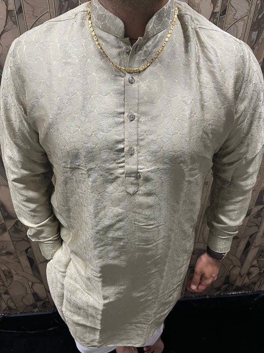 Men’s Cotton Kurta Beige – Subtle Golden Accents for Festive Wear - A6