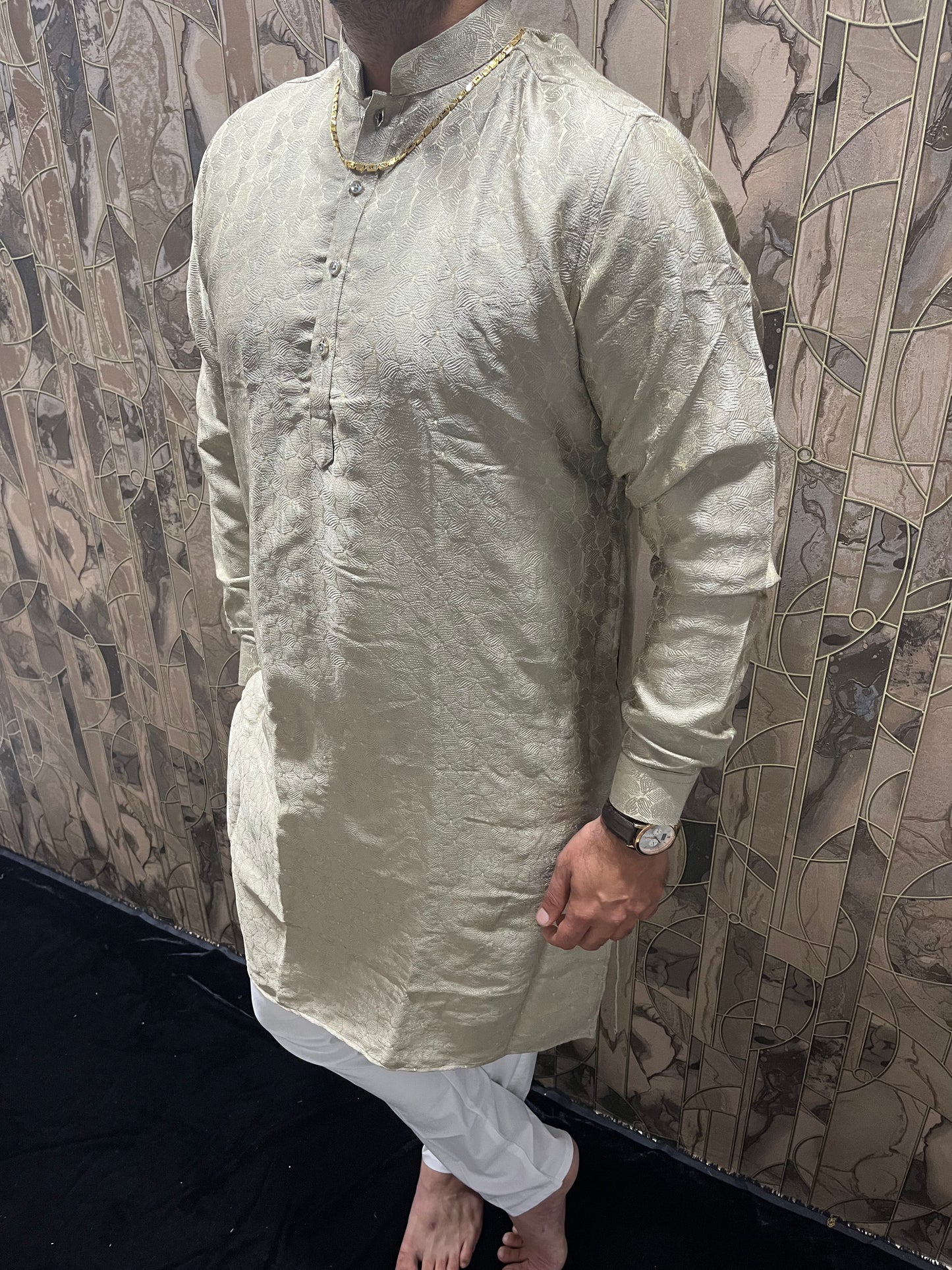 Men’s Cotton Kurta Beige – Subtle Golden Accents for Festive Wear - A6