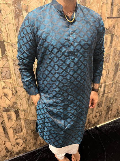 Men’s Cotton Teal Kurta – Subtle Thread Work for Festive Wear - A9
