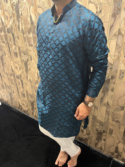 Men’s Cotton Teal Kurta – Subtle Thread Work for Festive Wear - A9
