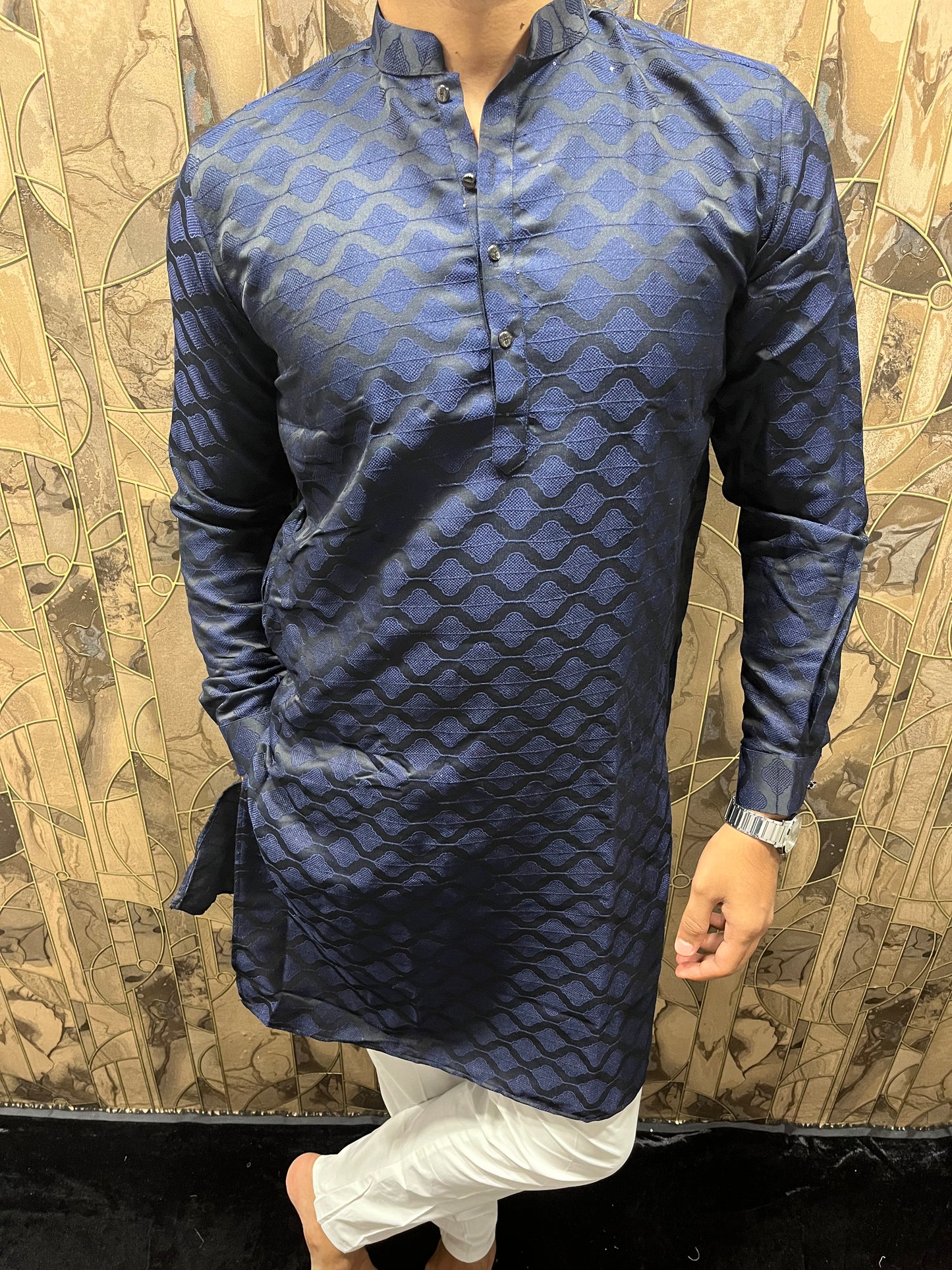 Men’s Cotton Navy Blue Kurta – Subtle Thread Work for Festive Wear - A9