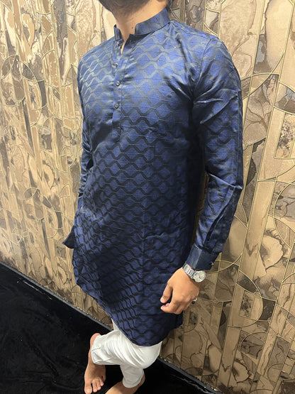 Men’s Cotton Navy Blue Kurta – Subtle Thread Work for Festive Wear - A9