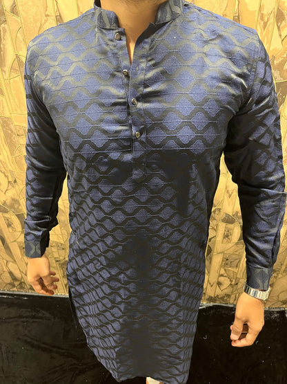 Men’s Cotton Navy Blue Kurta – Subtle Thread Work for Festive Wear - A9
