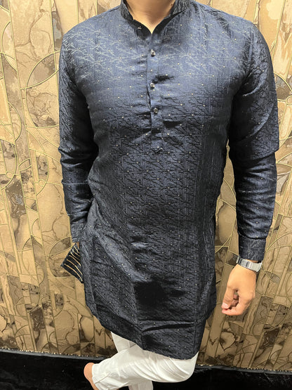 Men’s Cotton Navy Blue Kurta – Elegant Festive Wear A7